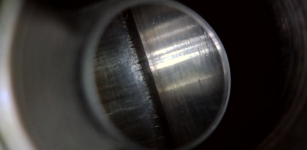Barrel throat erosion visible through the use of a bore scope.