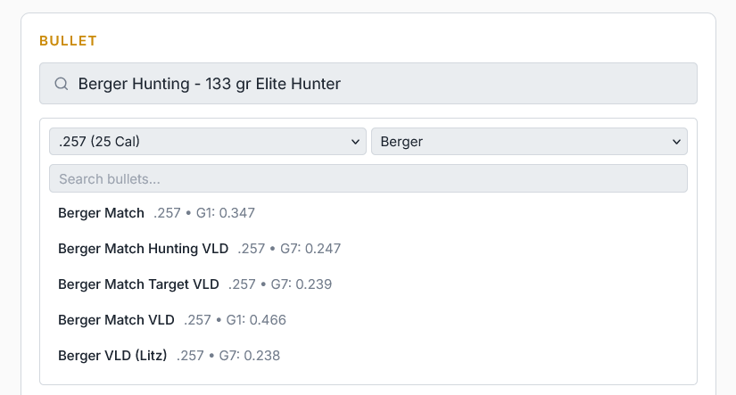 bullet selection bc database