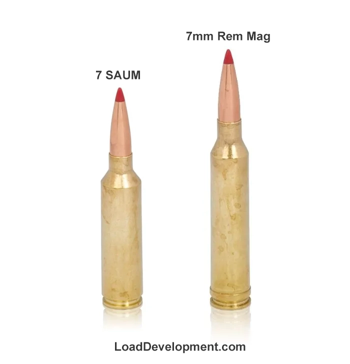 7mm remington short action ultra magnum next to a 7mm remington magnum