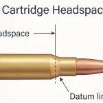 An illustration showing correct points on cartridge where headspace is measured.