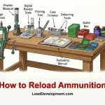 a reloading bench showing beginners the reloading equipment used to reload ammunition