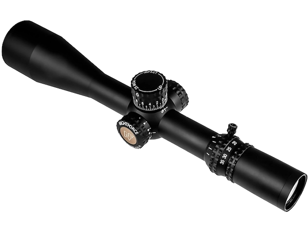 Nightforce ATACR 7-35x56 F1 premium long range rifle scope displaying its rugged 34mm tube and exposed turrets