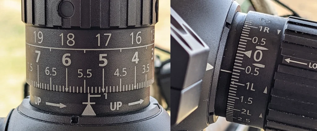 FFP long range rifle scope showing precise tracking of reticle with turrets.