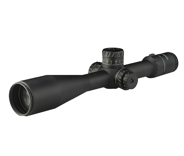 Tangent Theta 5-25x56 precision rifle scope known for its tool-less re-zero turrets, ideal for PRS matches